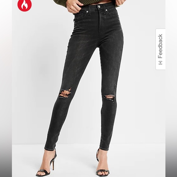 Express High Waisted Black Ripped Skinny Jeans - Picture 1 of 6